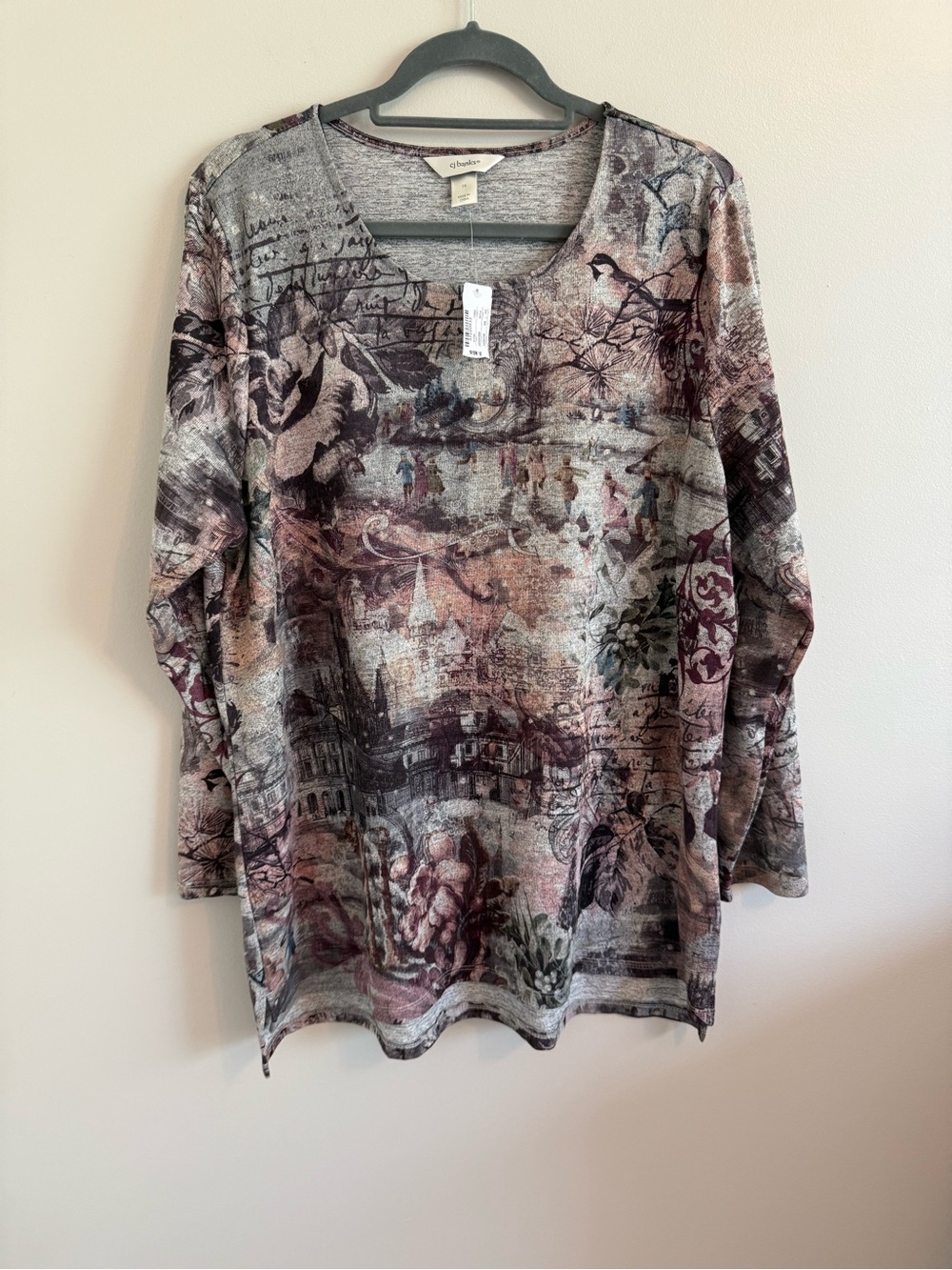 C J Banks Chalet Patterned Long-Sleeve Scoop Neck Top